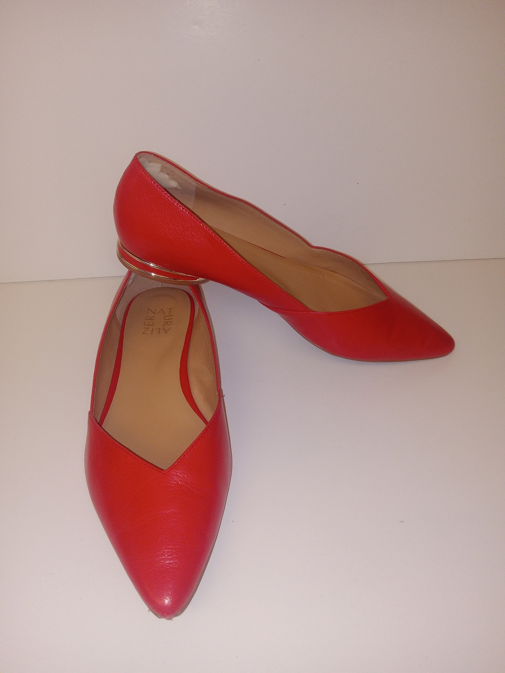 Naturalizer Red Pointed Toe Women's Flats with Gold Accent